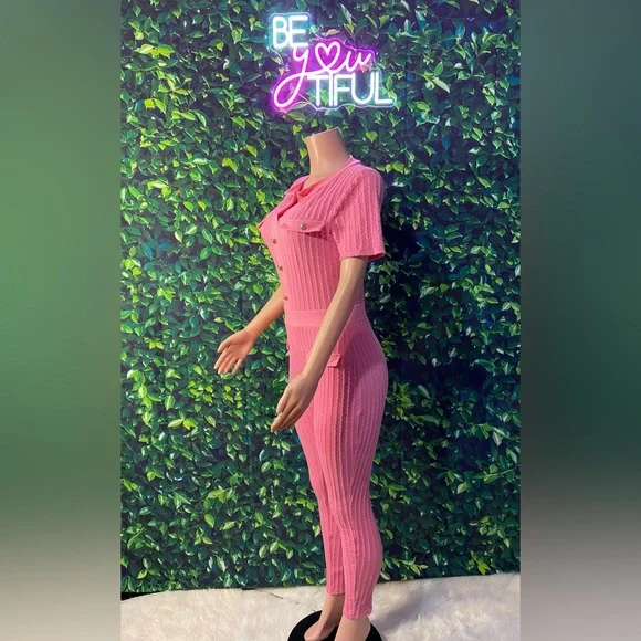 Pink Ribbed Jumpsuit - Picture 6 of 8